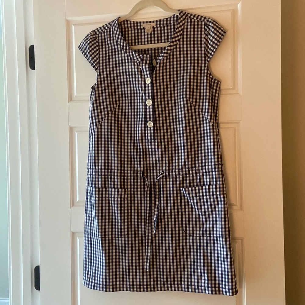 Navy and white gingham dress